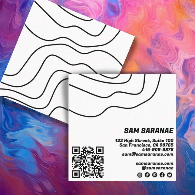 Minimalist Lines Abstract Unique Graphic BW QR  Square Business Card (Creator Uploaded)