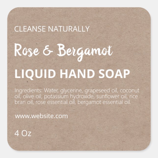 Minimalist Liquid Hand Soap Kraft Labels (Front)