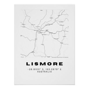Minimalist Lismore Map with Coordinates   Poster