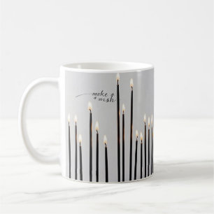 Minimalist lit black-line candles flames coffee mug