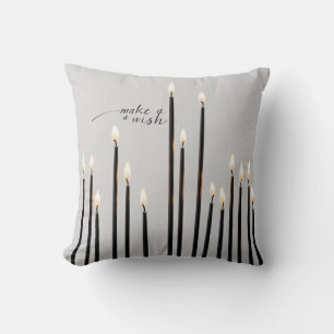 Minimalist lit black-line candles flames throw pillow