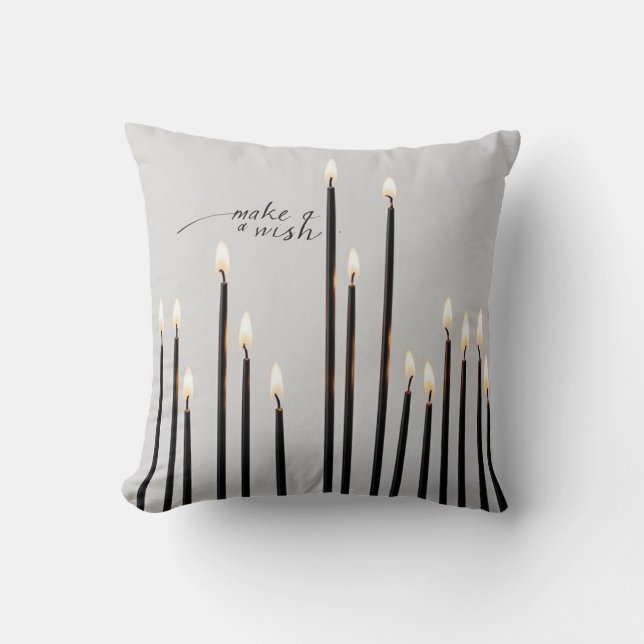 Minimalist lit black-line candles flames throw pillow (Front)