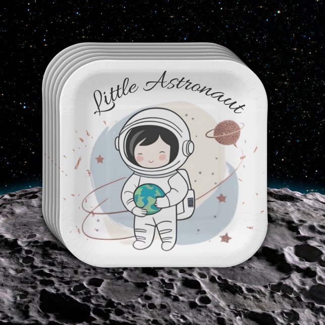 Minimalist Little Astronaut Baby Shower  Paper Plate (Creator Uploaded)