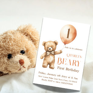 Minimalist Little Bear Beige Beary 1st Birthday Invitation
