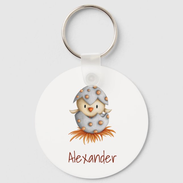 Minimalist Little Bird Hatching Personalized Keychain (Front)