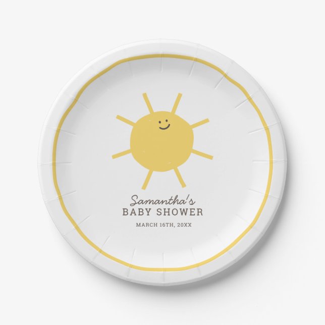 Minimalist Little Ray of Sunshine Baby Shower  Paper Plate (Front)