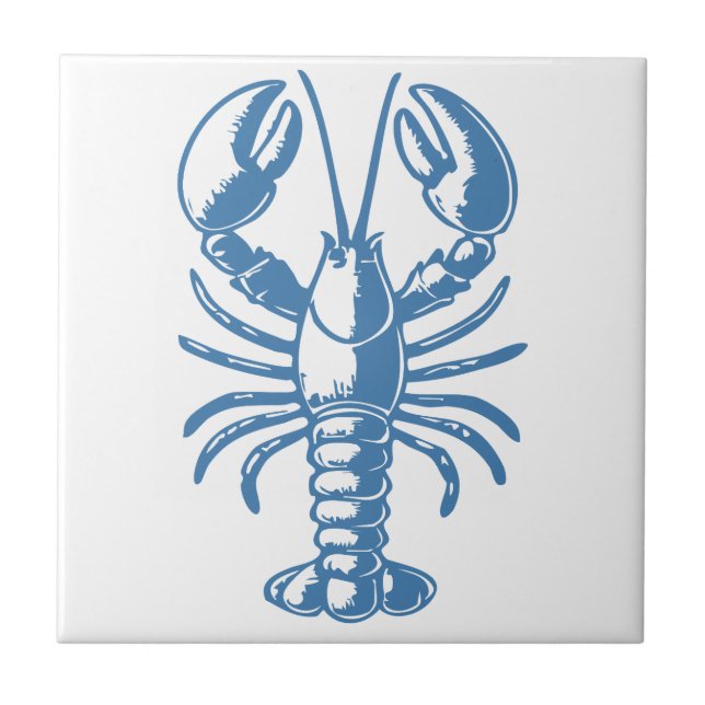 Minimalist Lobster Line Art Blue Outline Coastal Tile (Front)
