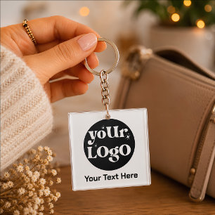 Minimalist Logo and Text Business Keychain
