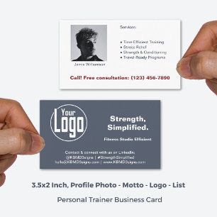 Minimalist Logo Image Grey White Personal Trainer Business Card