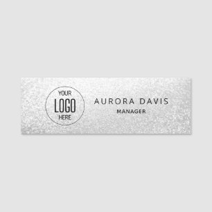 Minimalist Logo Modern Silver Glitter Business Name Tag