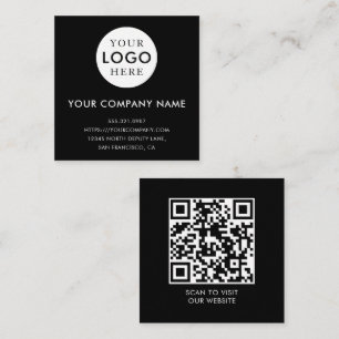 Minimalist Logo Professional Black QR Code Square Business Card