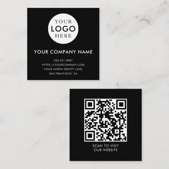 Minimalist Logo Professional Black QR Code Square Business Card (Front/Back)