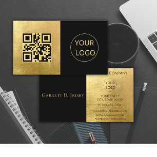 Minimalist Logo QR Code Gold Foil Business Card