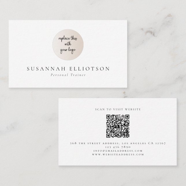 Minimalist Logo QR Code Name Personal Trainer Business Card (Front/Back)