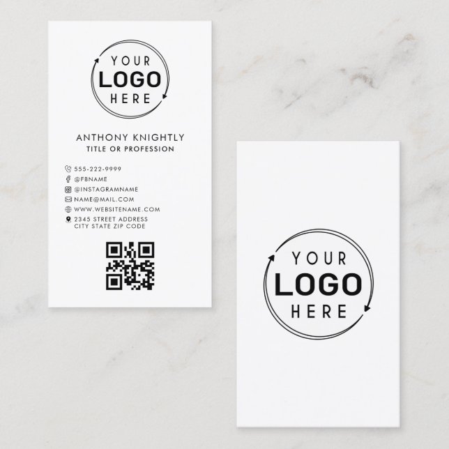 Minimalist Logo Social Media Icons QR Code Business Card (Front/Back)
