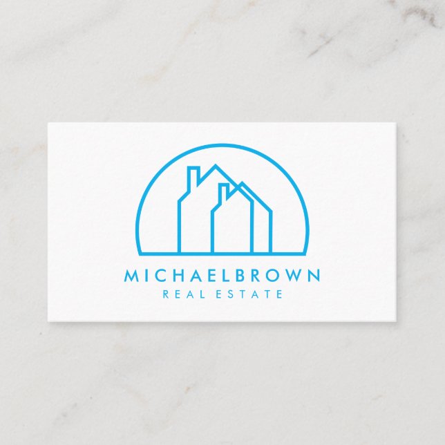 Minimalist Logo with Two Houses in a Half Circle Business Card (Front)