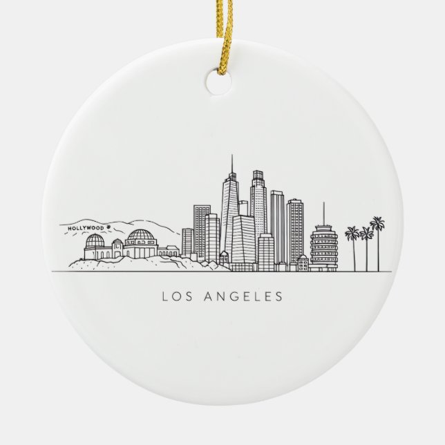Minimalist Los Angeles Skyline Illustration Ceramic Ornament (Front)