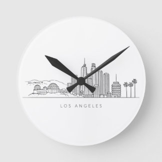 Minimalist Los Angeles Skyline Illustration Round Clock