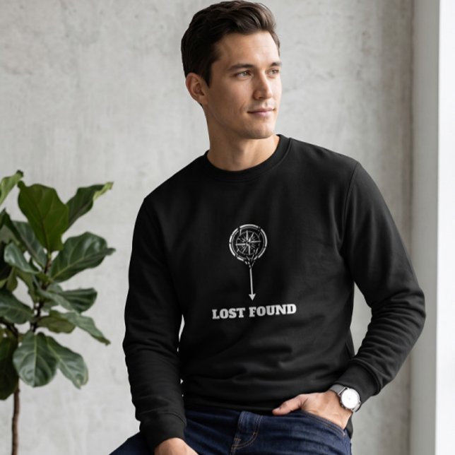 Minimalist Lost Found Black Compass Crewneck Sweatshirt (Creator Uploaded)