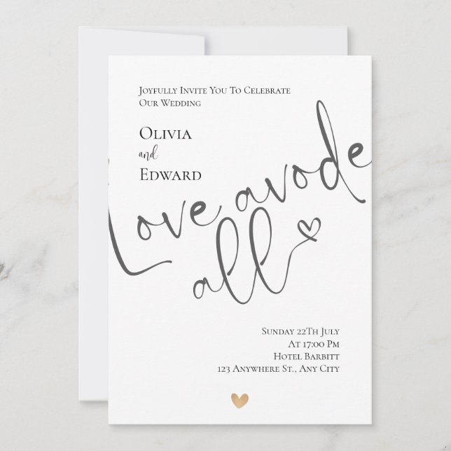 Minimalist Love Above All Whimsical Script Wedding Invitation (Front)