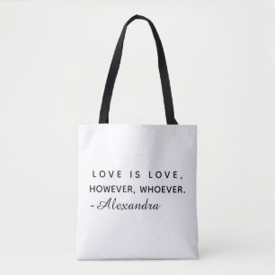 Minimalist Love is Love Custom Name Black Tote Bag