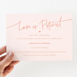 Minimalist Love Is Patient Wedding Update Peach Invitation