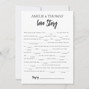 Minimalist Love Story Bridal Libs Game Card