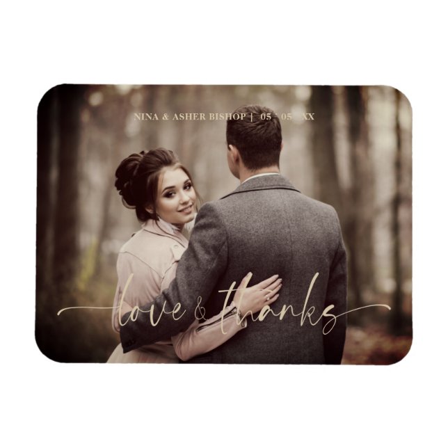 Minimalist Love & Thanks Whimsical Script Wedding Magnet (Horizontal)