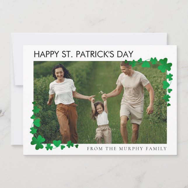 Minimalist lucky shamrock st. Patrick's Day One Ph Holiday Card (Front)