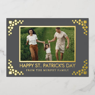 Minimalist lucky shamrock st. Patrick's Day Photo Foil Holiday Card