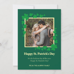 Minimalist lucky shamrock st. Patrick's Day Photo Holiday Card