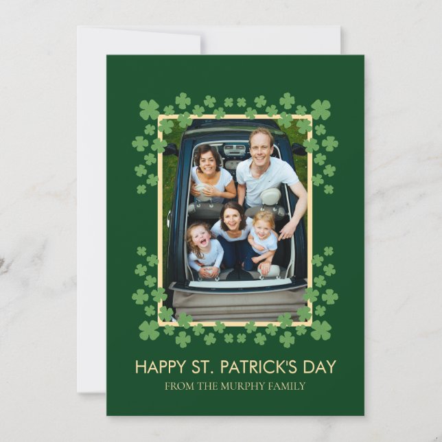 Minimalist lucky shamrock st. Patrick's Day Photo Holiday Card (Front)