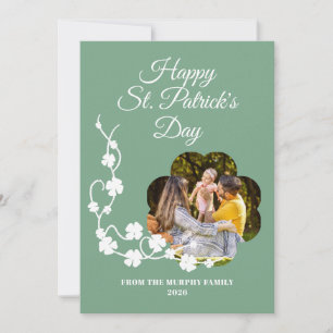Minimalist lucky shamrock st. Patrick's Day Photo Holiday Card