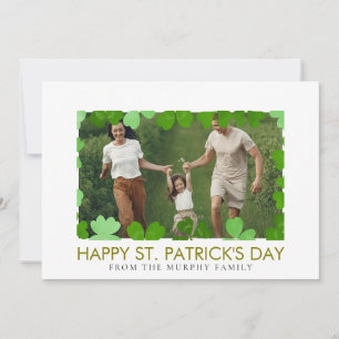 Minimalist lucky shamrock st. Patrick's Day Photo Holiday Card