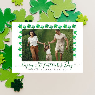Minimalist lucky shamrock st. Patrick's Day Photo Holiday Card