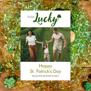 Minimalist lucky shamrock st. Patrick's Day Photo Holiday Card