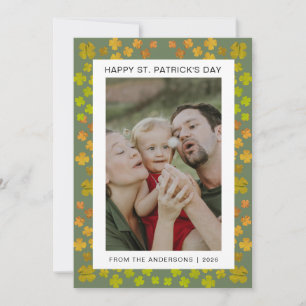 Minimalist lucky shamrock st. Patrick's Day Photo Holiday Card