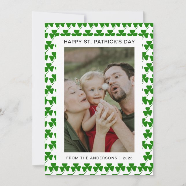 Minimalist lucky shamrock st. Patrick's Day Photo Holiday Card (Front)