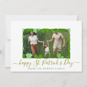 Minimalist lucky shamrock st. Patrick's Day Photo Holiday Card