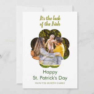 Minimalist lucky shamrock st. Patrick's Day Photo Holiday Card