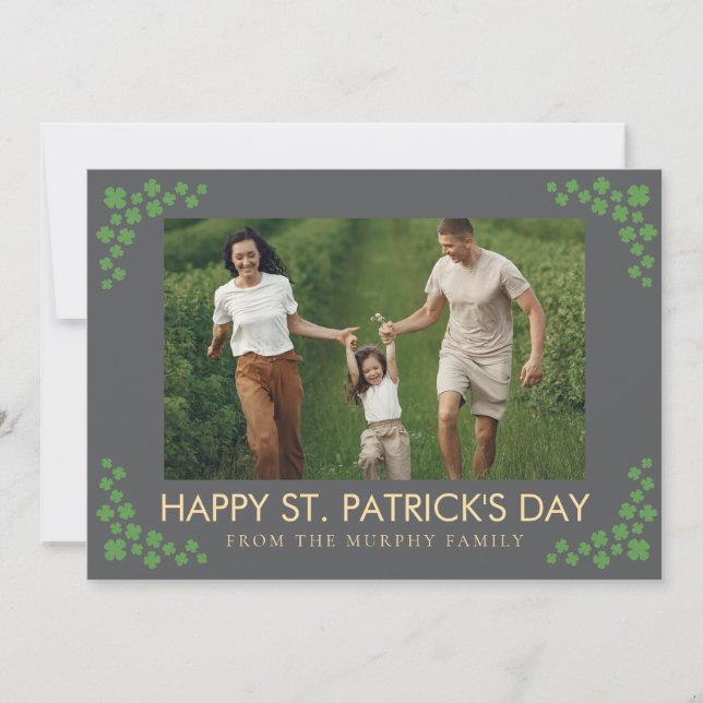 Minimalist lucky shamrock st. Patrick's Day Photo Holiday Card (Front)