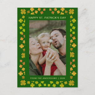 Minimalist lucky shamrock st. Patrick's Day Photo Holiday Postcard
