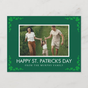 Minimalist lucky shamrock st. Patrick's Day Photo Holiday Postcard