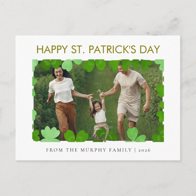 Minimalist lucky shamrock st. Patrick's Day Photo Holiday Postcard (Front)