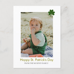 Minimalist lucky shamrock st. Patrick's Day Photo Holiday Postcard