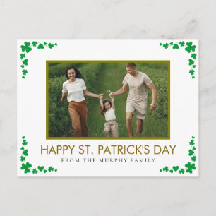 Minimalist lucky shamrock st. Patrick's Day Photo Holiday Postcard