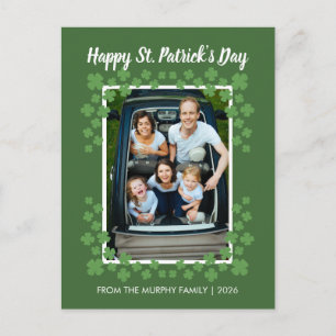 Minimalist lucky shamrock st. Patrick's Day Photo Holiday Postcard