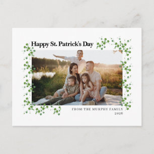 Minimalist lucky shamrock st. Patrick's Day Photo Holiday Postcard