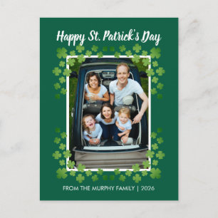 Minimalist lucky shamrock st. Patrick's Day Photo Holiday Postcard