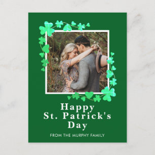 Minimalist lucky shamrock st. Patrick's Day Photo Holiday Postcard